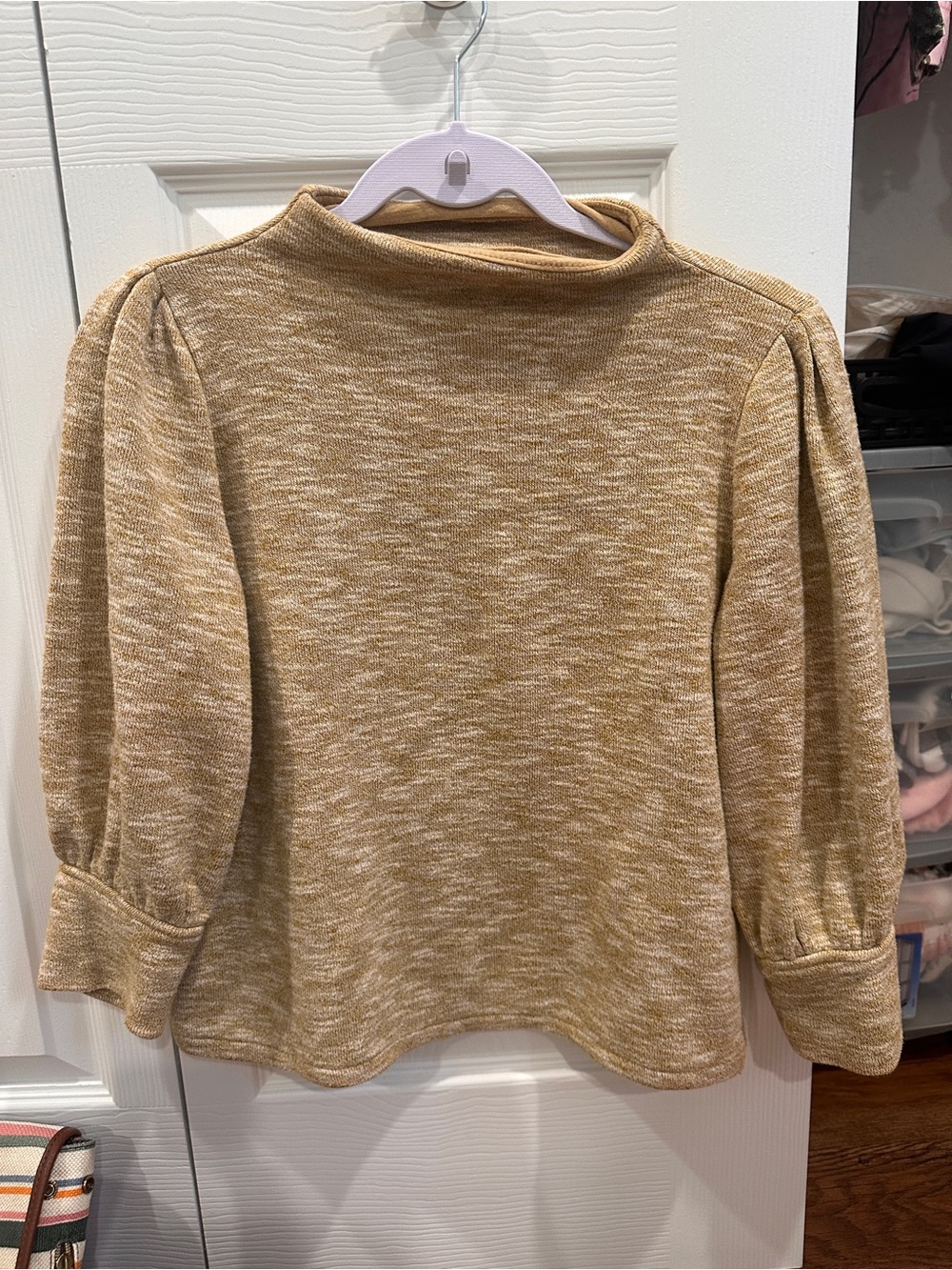 Madewell Puff-Sleeve Mockneck Top Heather Gold Mustard Yellow Marled - XS